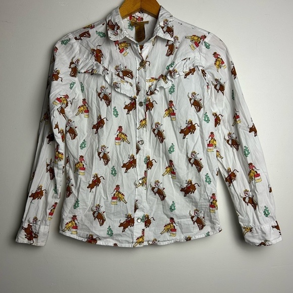 Wrangler Cowgirl Cowboys Printed Long Sleeve Little Girl Snap Button Down Size L - Picture 2 of 10